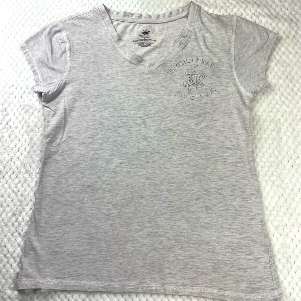 💖5/$25 Beverly Hills Polo Club Gray Women’s V-Neck  T-Shirt Size L